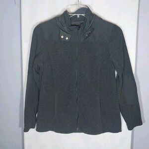 Eddie Bauer Women’s Hooded Fleece Jacket L Charcoal Snap Zip Utility